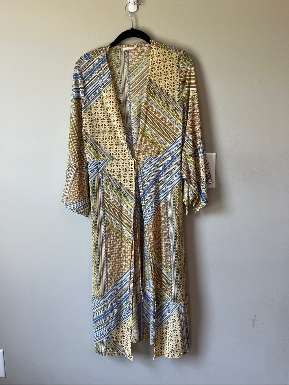 Printed Longline Kimono Camisole in Beige and Blue